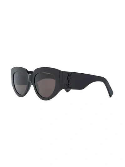 Shop Saint Laurent Round Oversized Temple Sunglasses In Black