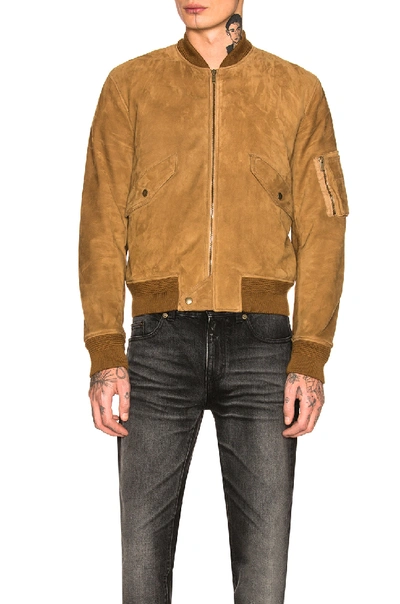 Shop Saint Laurent Full Zip Suede Jacket In Brown