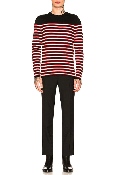 Shop Saint Laurent Striped Cashmere Sweater In Black