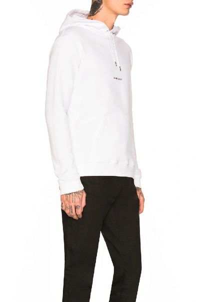 Saint Laurent Signature Logo Cropped Hooded Sweatshirt In White
