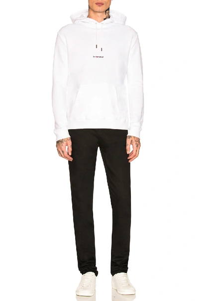 Saint Laurent Signature Logo Cropped Hooded Sweatshirt In White
