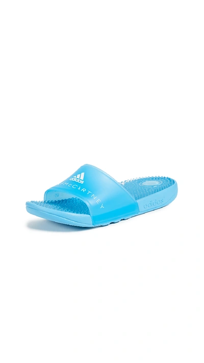 Shop Adidas By Stella Mccartney Adissage W Slides In Mirror Blue/mirror Blue/white