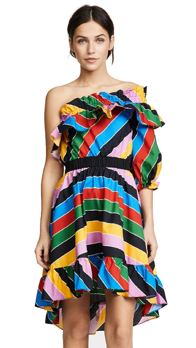 Shop Philosophy Di Lorenzo Serafini One Shoulder Stripe Ruffle Dress In Multi