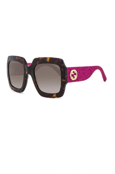 Shop Gucci Pop Glitter Sunglasses In Brown,animal Print