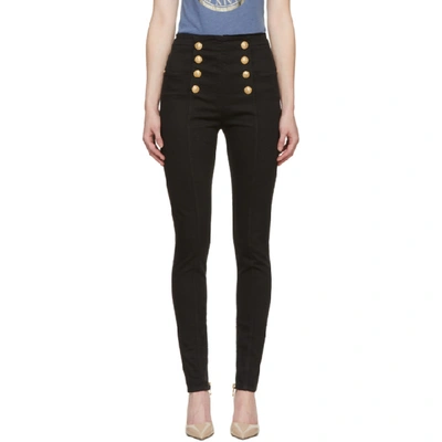 Shop Balmain Black Eight-button Skinny Jeans In C0100 Noir