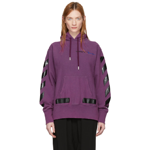 off white champion purple hoodie