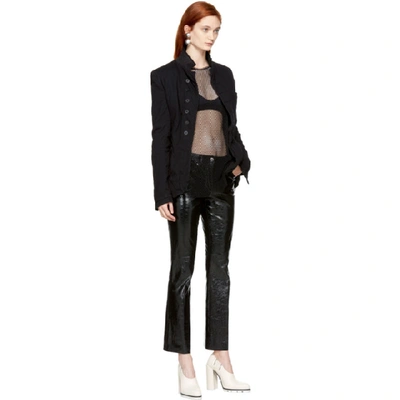 Shop Helmut Lang Black Patent Leather Cropped Flare Trousers