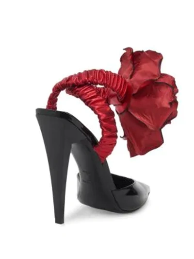 Shop Saint Laurent Freja Flower-applique Patent Leather Pumps In Noir Rogue