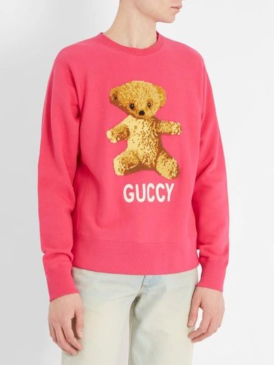 Gucci Pink Cotton Teddy Bear Applique Crewneck Sweatshirt S Gucci