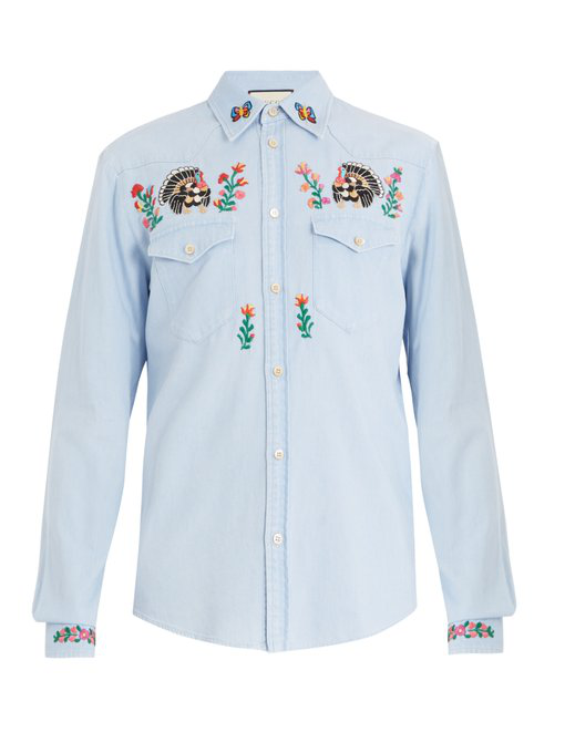 embroidered denim shirt mens