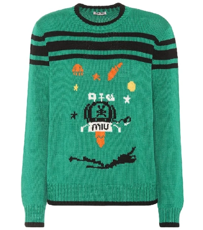 Shop Miu Miu Intarsia Virgin Wool Sweater In Green