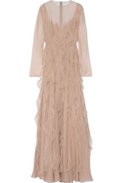 Shop Valentino Woman Ruffled Silk-chiffon Gown Neutral