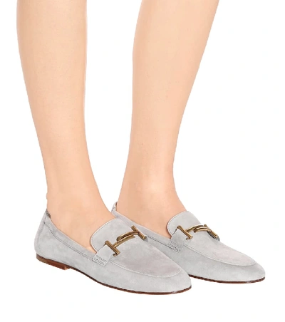 Shop Tod's Double T Suede Loafers In Grey