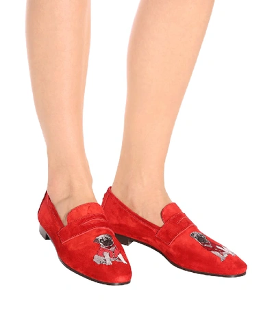 Shop Bougeotte Exclusive To Mytheresa.com - Embroidered Suede Loafers In Red