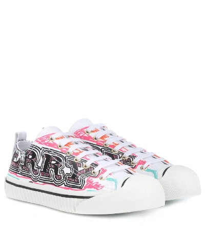 Shop Burberry Doodle Printed Leather Sneakers In White