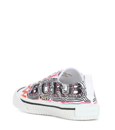 Shop Burberry Doodle Printed Leather Sneakers In White