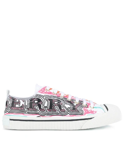 Shop Burberry Doodle Printed Leather Sneakers In White