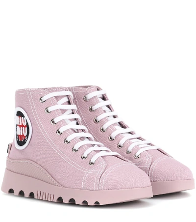 Shop Miu Miu High-top Canvas Sneakers In Pink