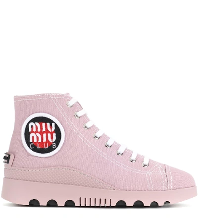 Shop Miu Miu High-top Canvas Sneakers In Pink