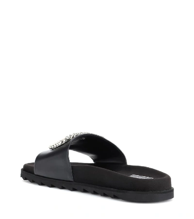 Shop Roger Vivier Pool Slidy Leather Slides In Black