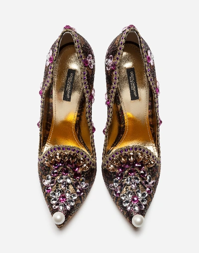 Shop Dolce & Gabbana Jaquard Pumps With Embroidery In Gold