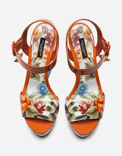 Shop Dolce & Gabbana Wedge Sandal In Printed Patent Leather In Multicolor
