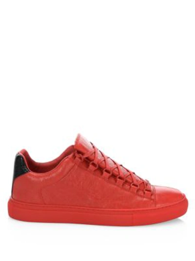Shop Balenciaga Leather Lace-up Sneakers In Nauge Blanc