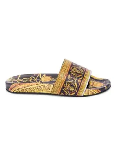 Shop Versace Baroque Print Rubber Slides In Black Gold