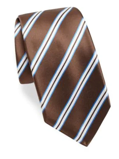 Shop Kiton Stripe Silk Tie In Brown