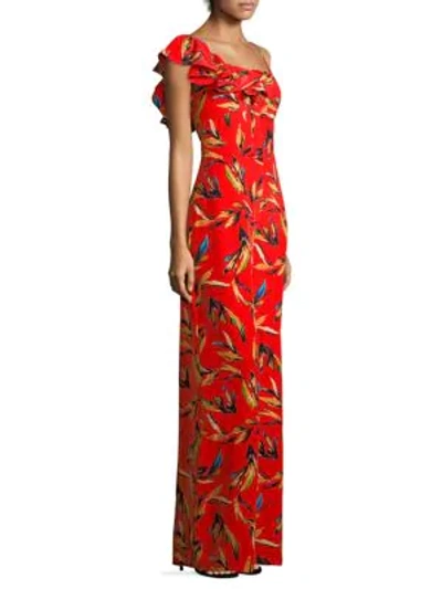 Shop Amur Brielle Floral Silk Jumpsuit In Red