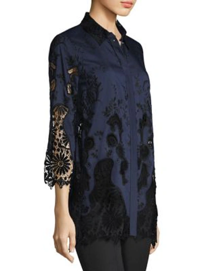 Shop Elie Tahari Clark Embroidered Blouse In Navy