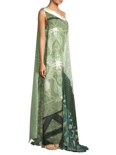Shop Etro Silk One Shoulder Gown In Bandana Green