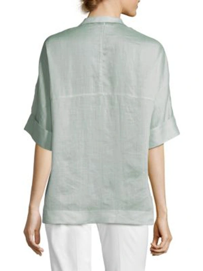 Shop Lafayette 148 Classic Elbow-length Sleeve Top In Herbal Mist
