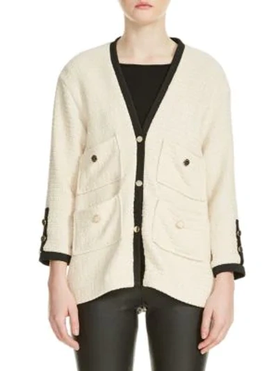 Shop Maje Vera Tweed Cardigan In Cream