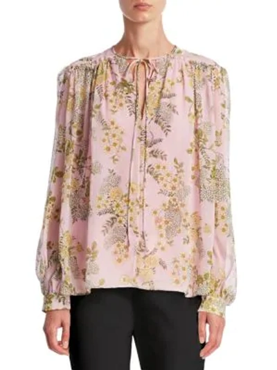 Shop Giambattista Valli Floral Print Silk Blouse In Rosa