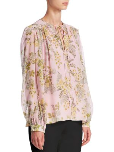 Shop Giambattista Valli Floral Print Silk Blouse In Rosa