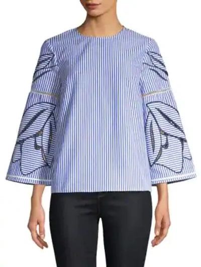 Shop Tanya Taylor Martine Tulip Embroidery Poplin Top In Navy White
