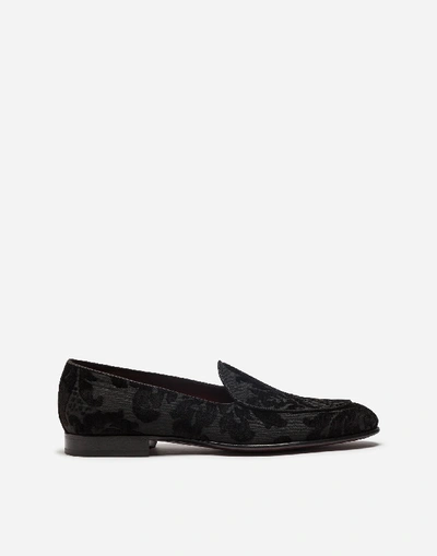 Shop Dolce & Gabbana Slippers In Damask Brocade In Black