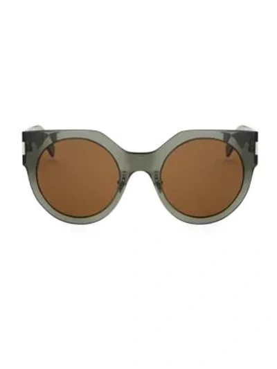 Shop Saint Laurent Slim 52mm Round Sunglasses In Green