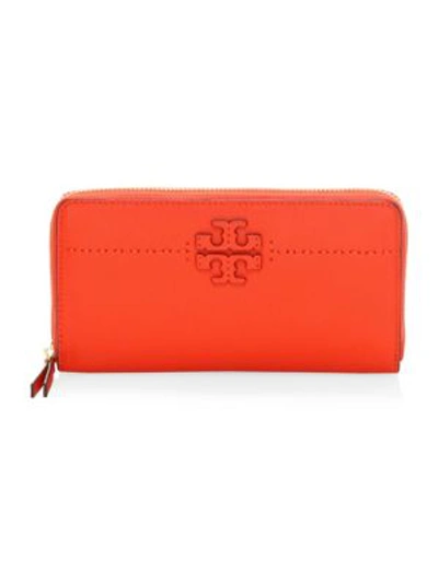 Shop Tory Burch Mcgraw Zip Leather Continental Wallet In Poppy Red