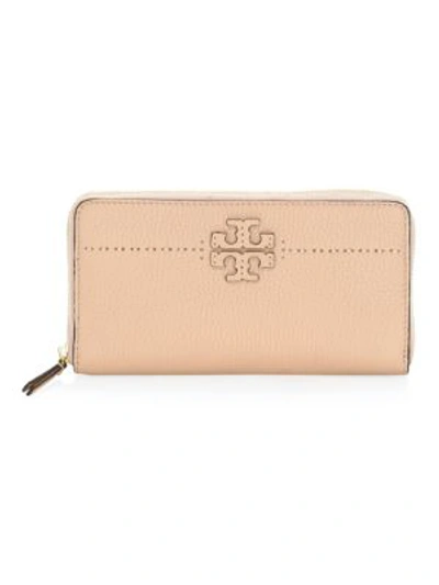 Shop Tory Burch Mcgraw Zip Leather Continental Wallet In Sand