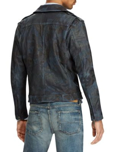 Shop Polo Ralph Lauren Camo Leather Biker Jacket In Indigo