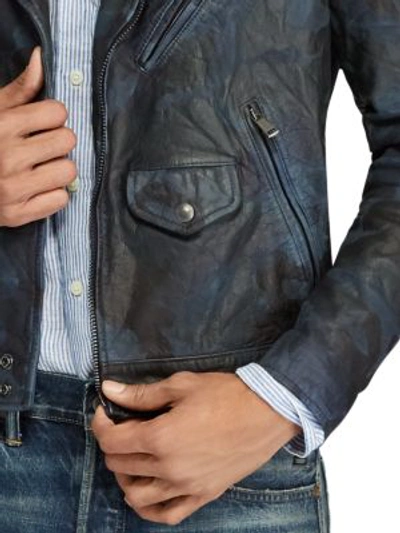 Polo Ralph Lauren Camo Leather Biker Jacket In Indigo | ModeSens