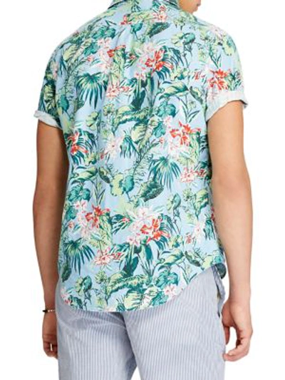 Shop Polo Ralph Lauren Tropical Cotton Oxford Shirt In Blue
