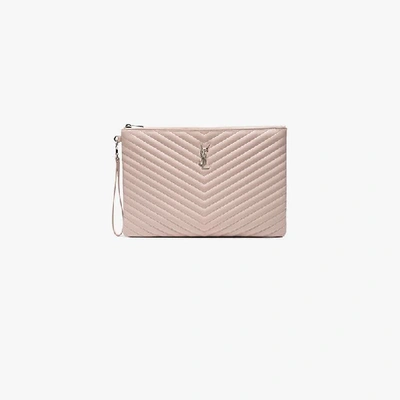 Shop Saint Laurent Pink Large Leather Monogram Pouch In Pink&purple