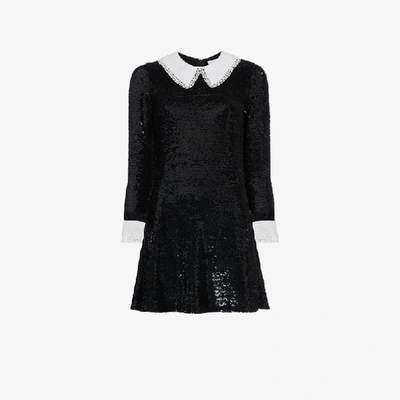 Shop Ashish Sequinned Mini Dress With Contrasting Collar And Cuffs In Black