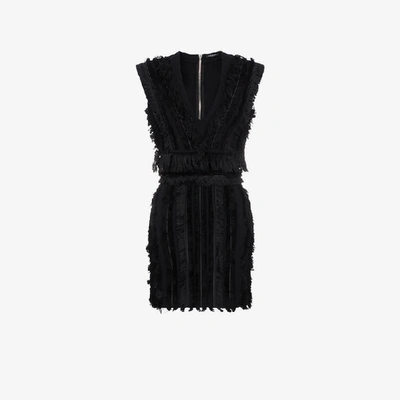 Shop Balmain Sleeveless Mini Dress With Fringing In Black