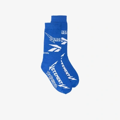 Shop Vetements X Reebok Blue Intarsia Socks