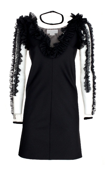 Shop Genny Sheer Sleeve Black Mini Dress