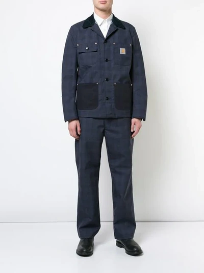 Shop Junya Watanabe Carhart Check Trousers In Blue